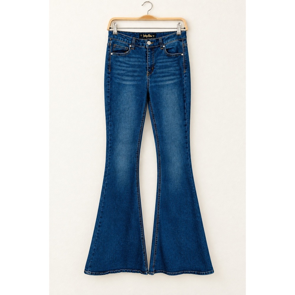 Indigo Rein Flare Leg Jeans Size 9 28x32 Bell Bottoms Dark Blue Mid Rise Hippie